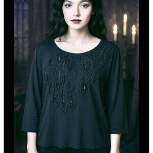 Womens Fairy Grunge Whimsigoth Beaded Top Size XL Witchy Feminine